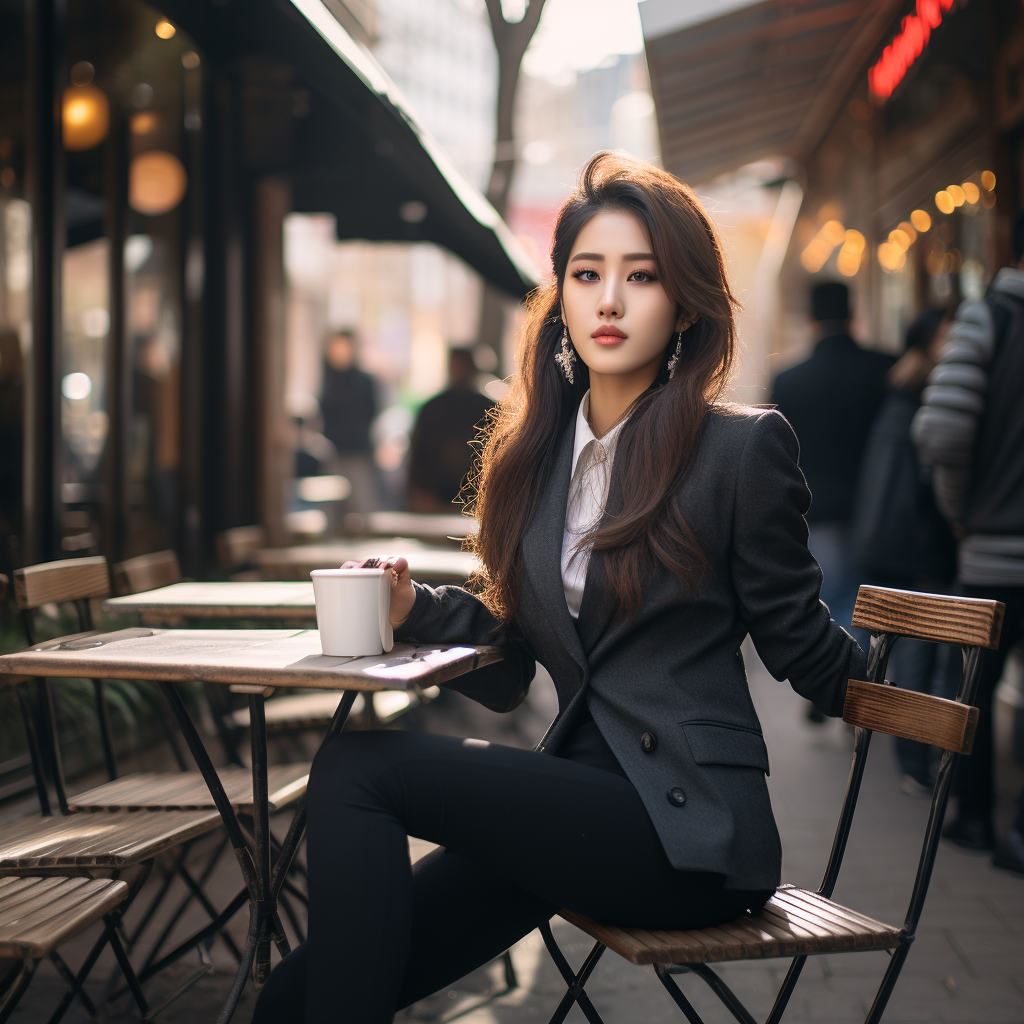 Beautiful Korean celebrity in gloves at café  ?