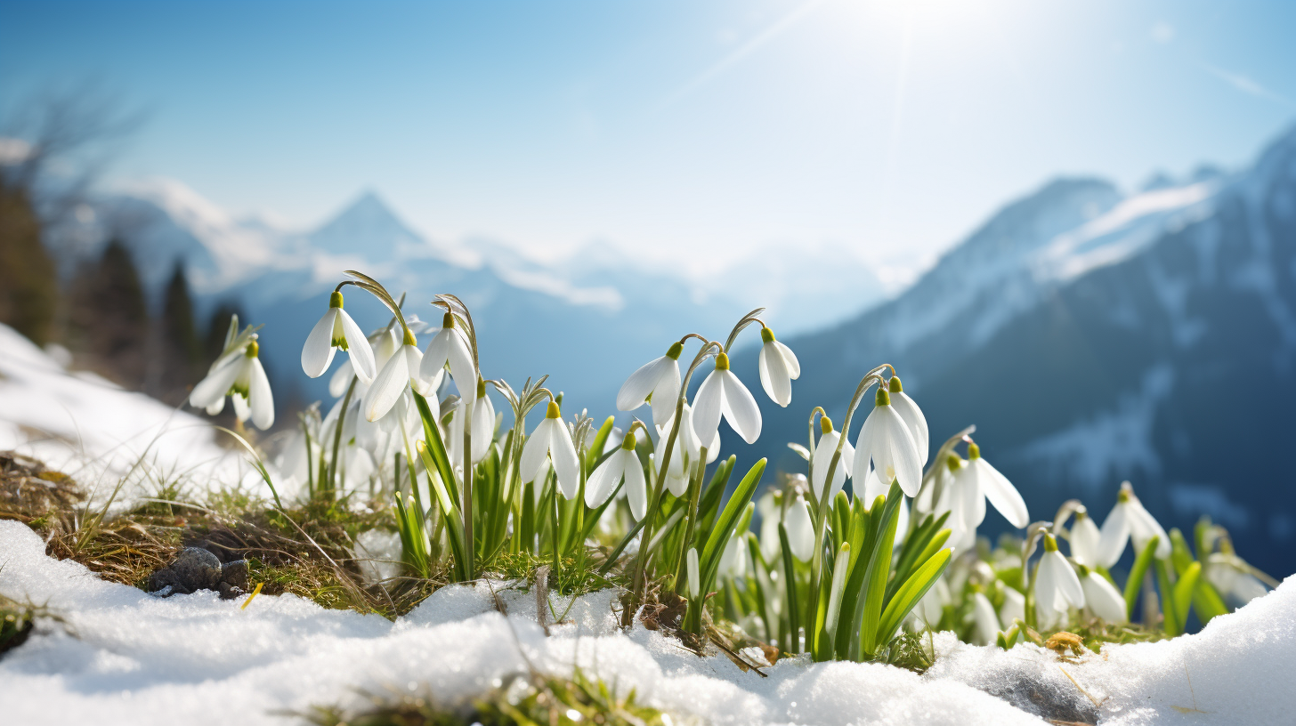 snowdrops in spring mountains