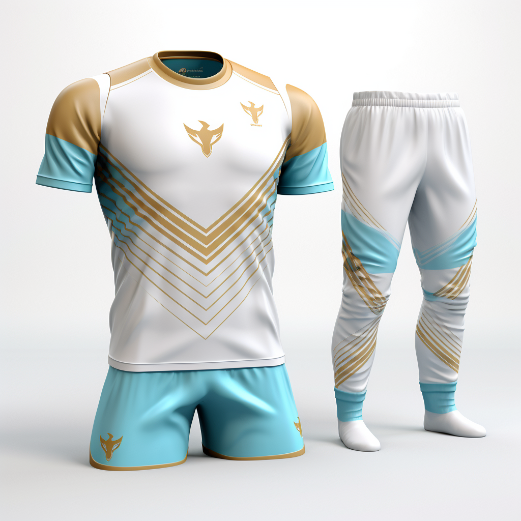 Elegant white, gold, and turquoise soccer kit