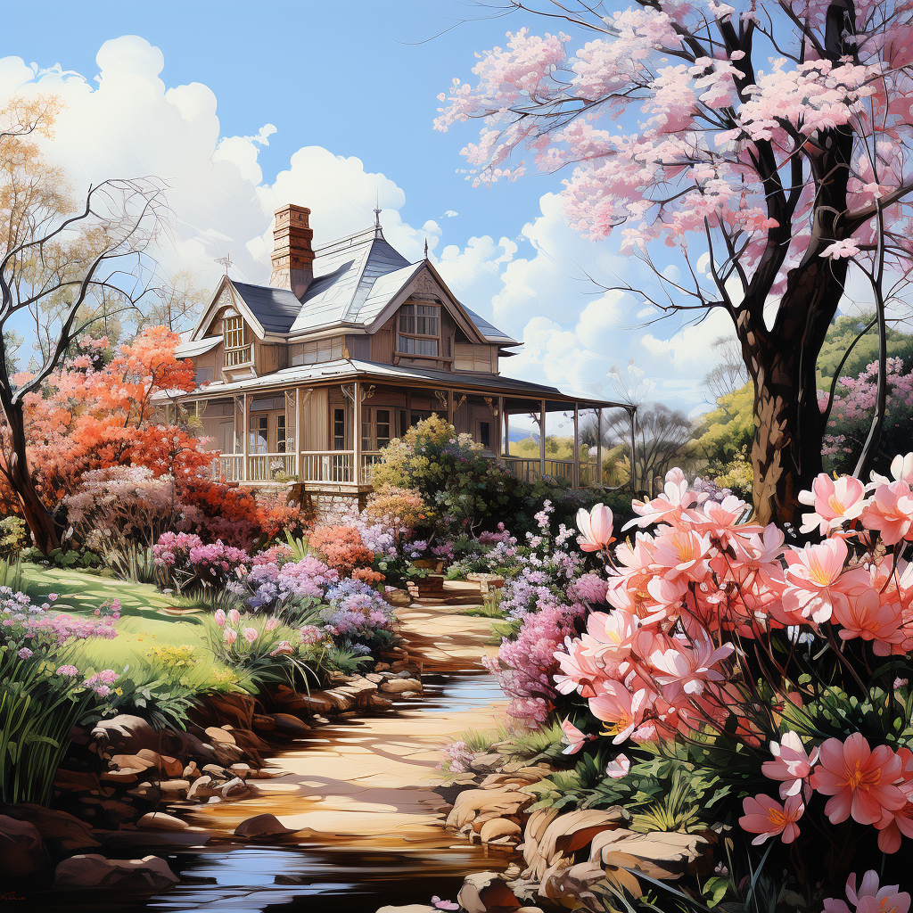 Beautiful spring flower garden painting