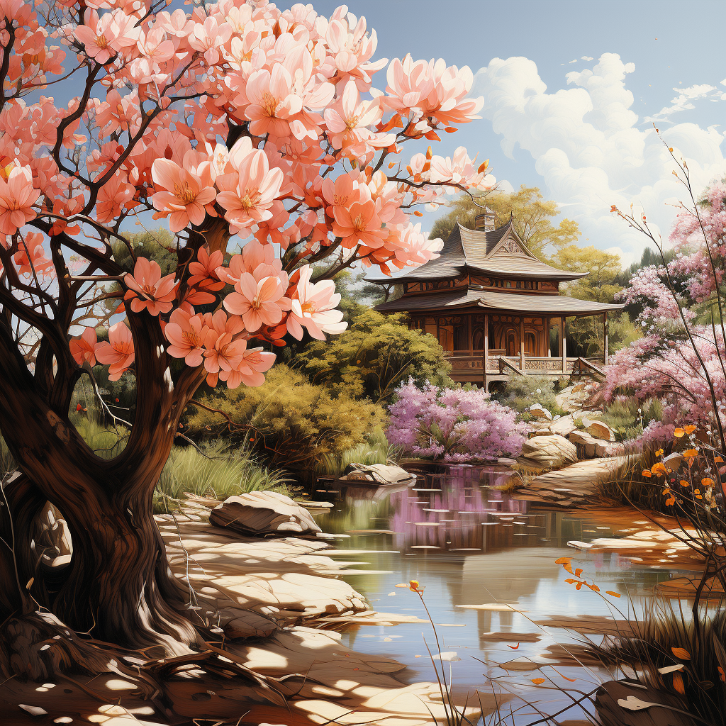 Beautiful spring flowers in gazebo background