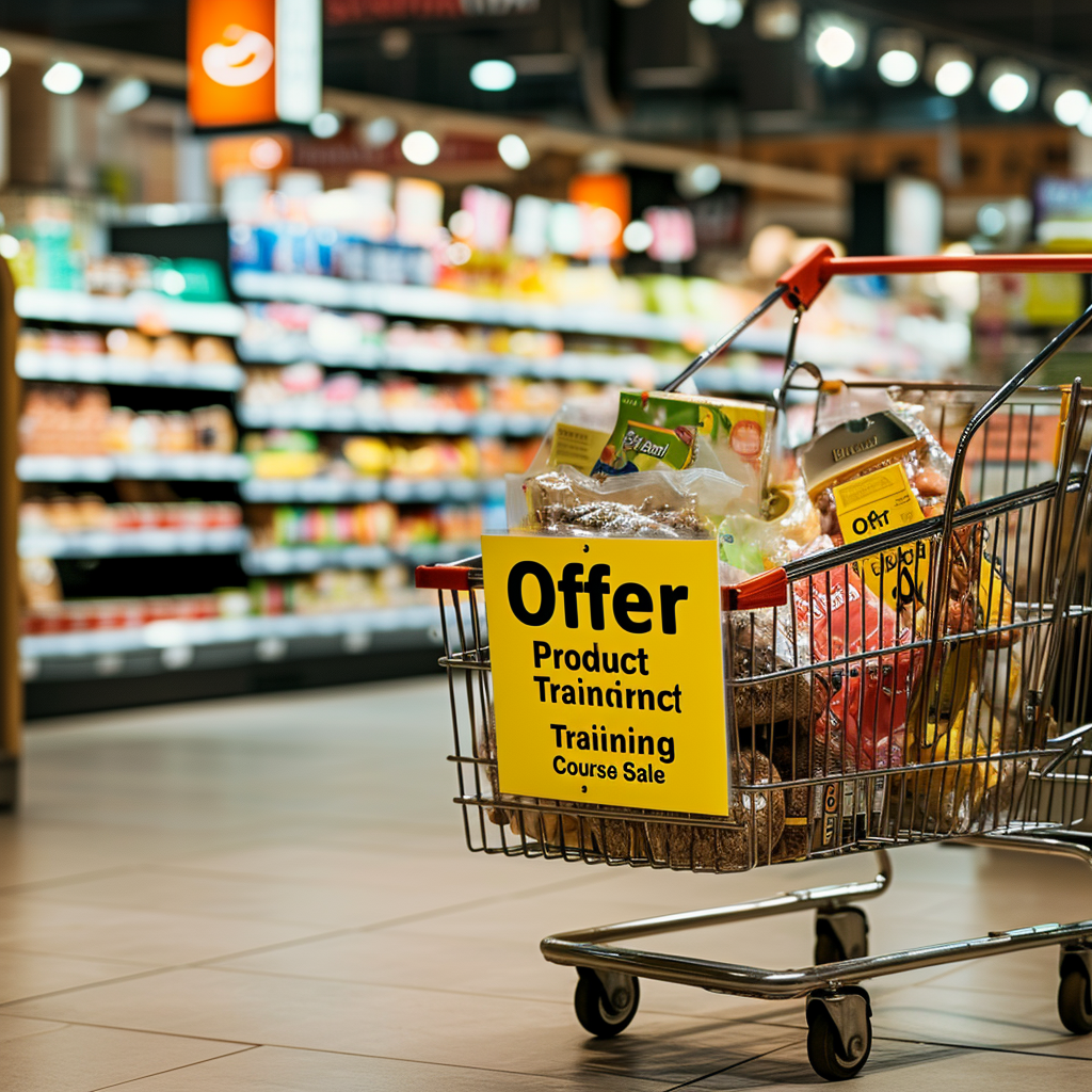 Supermarket offer basket with grocery bags