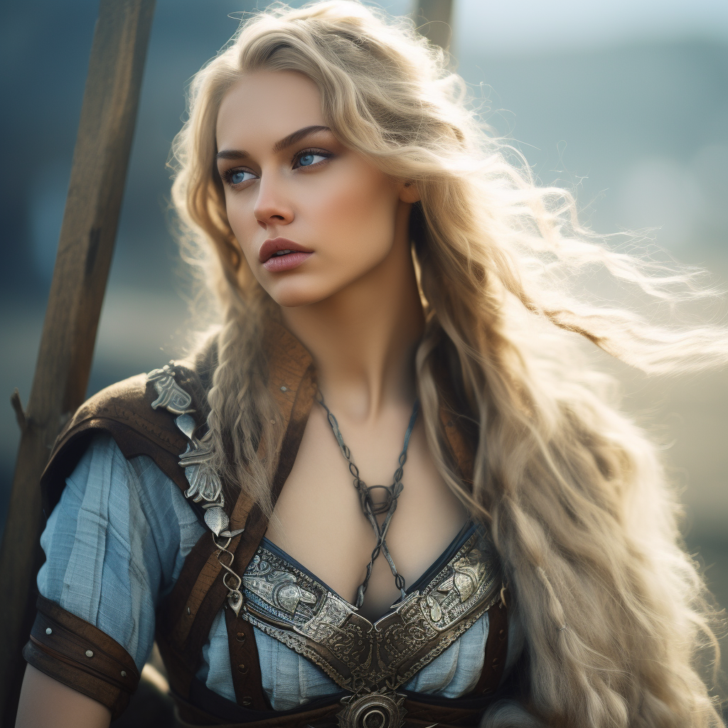 Beautiful Viking Lady with Blonde Hair and Blue Eyes