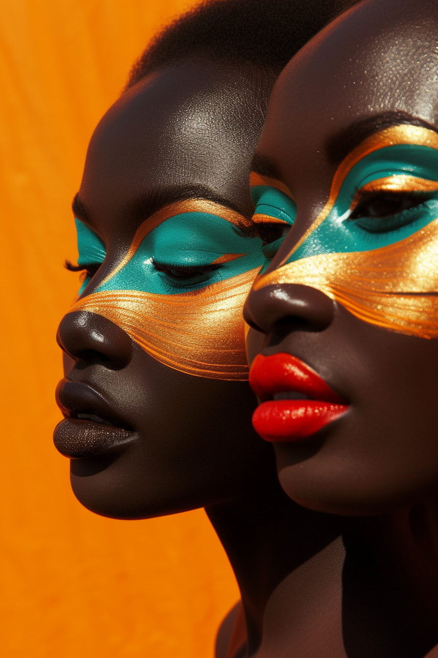 Twin girls in orange and gold makeup