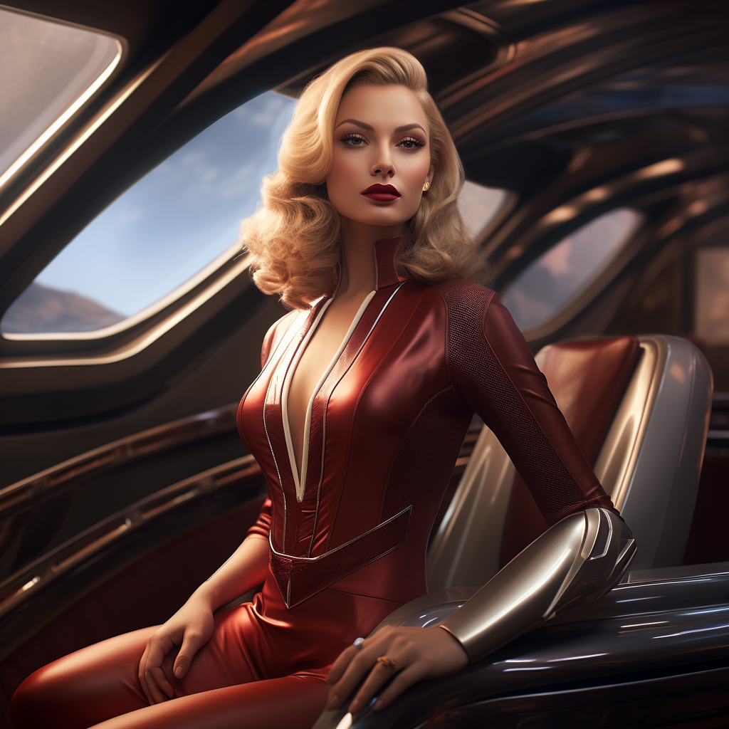 Art Deco Spaceship with Vampire Woman Pilot