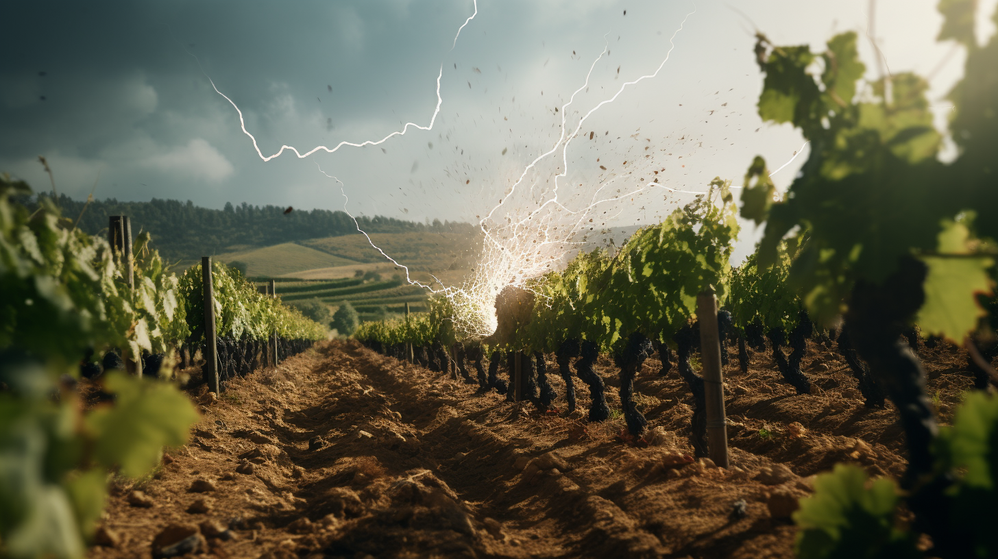 Cinematic view of vineyard amidst natural disasters