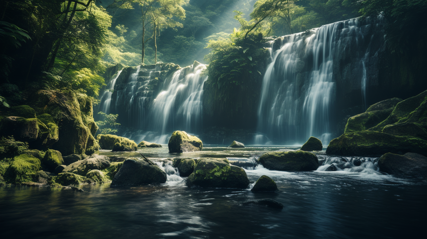 Serene waterfall in picturesque scenery