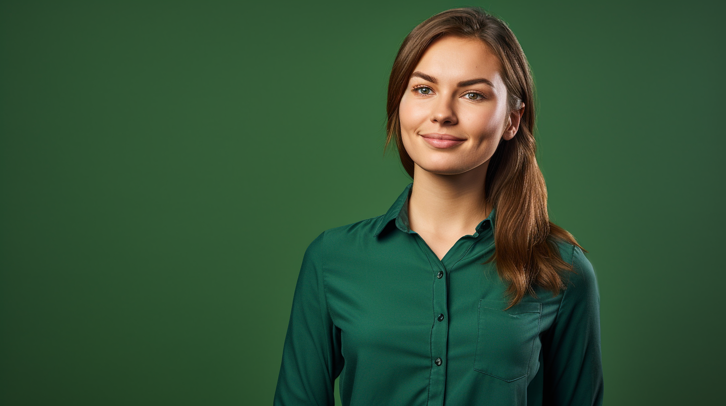 Image of beautiful web developer 35 Anna on green background