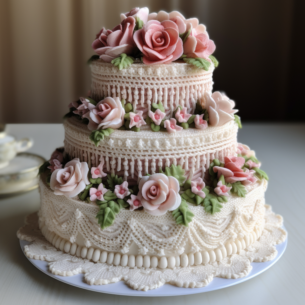 Knitted wedding cake made of yarn