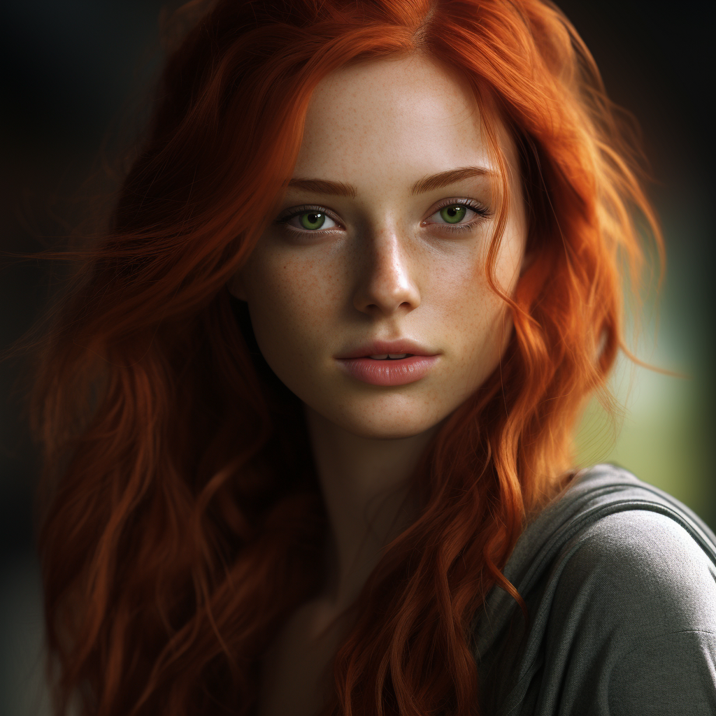 Stunning red-haired witch with jade green eyes