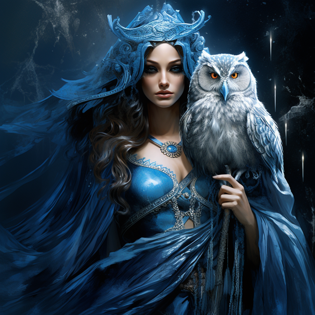 Beautiful witch with owl on shoulder