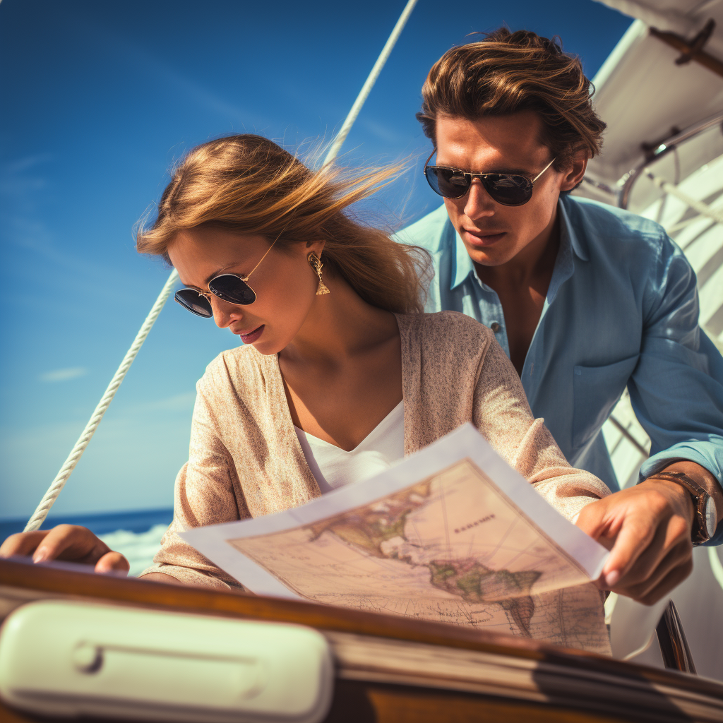 couple on yacht treasure hunt