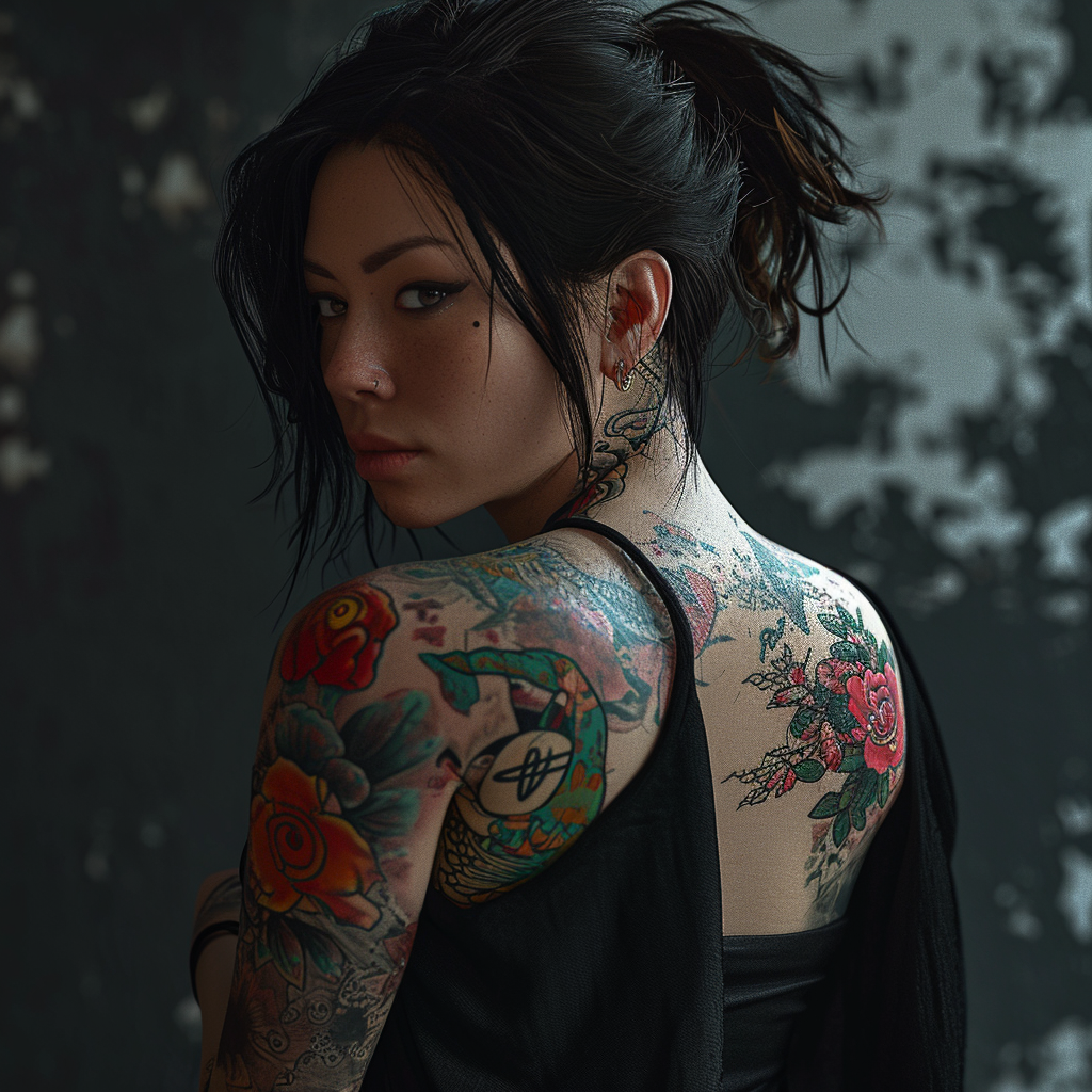 Beautiful Woman with Yakuza-style Tattoos