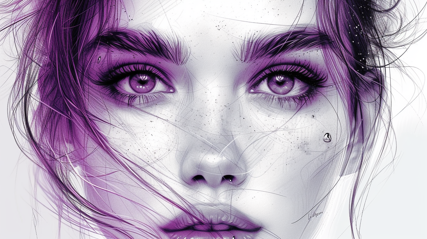 Sketch of a Beautiful Woman with Purple Eyes