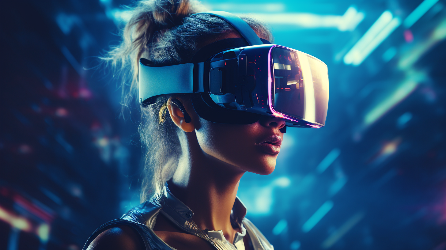 Stylish woman with VR goggles