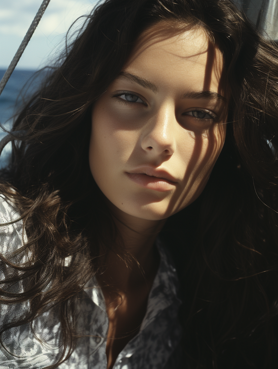 Young Woman with Green Eyes and Freckles on a Boat