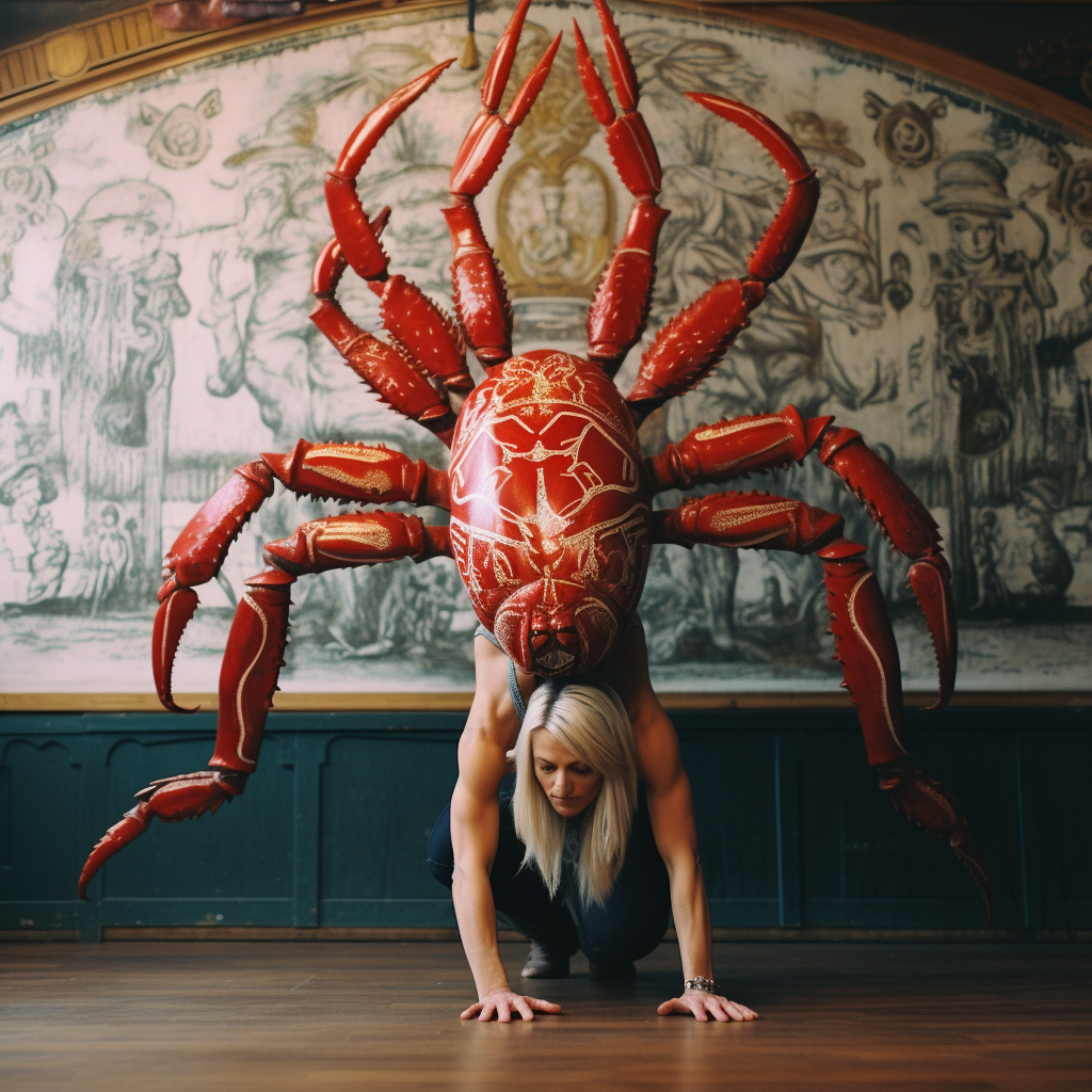 Beautiful woman in handstand scorpion pose