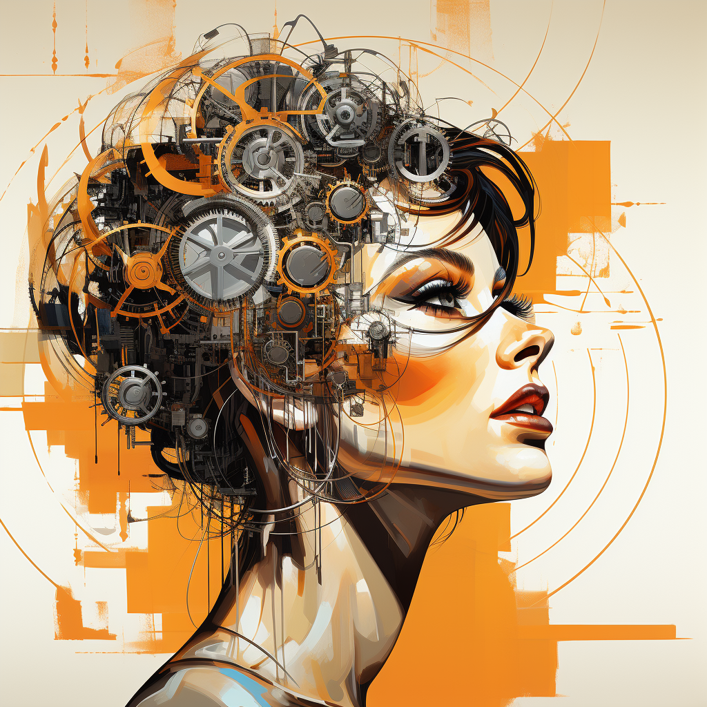 Woman with Gears as Brain Thinking