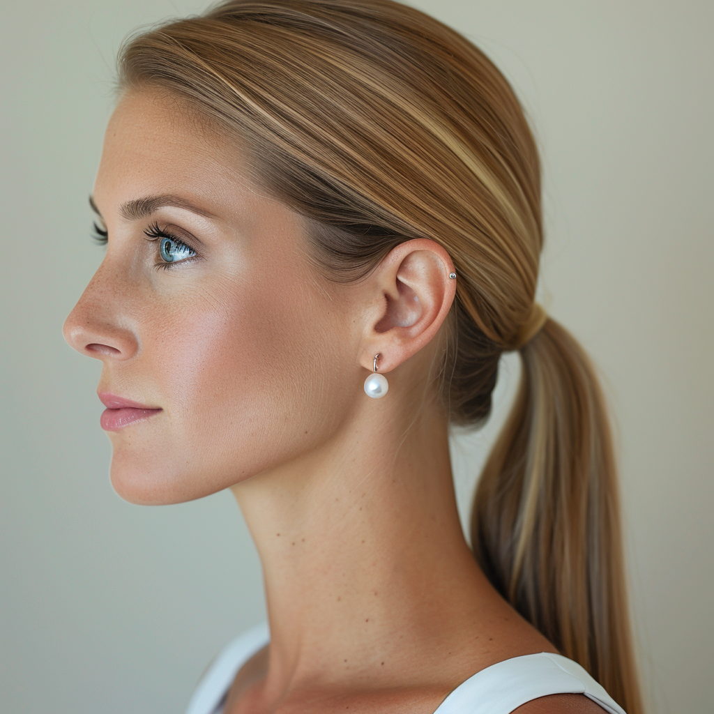 Beautiful woman with pearls headshot