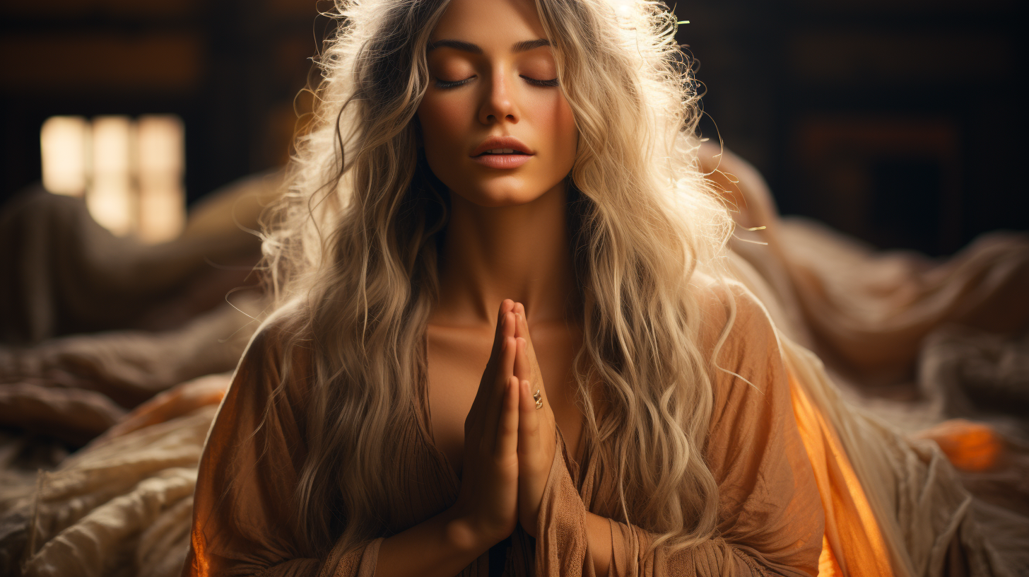 Woman with closed eyes in prayer