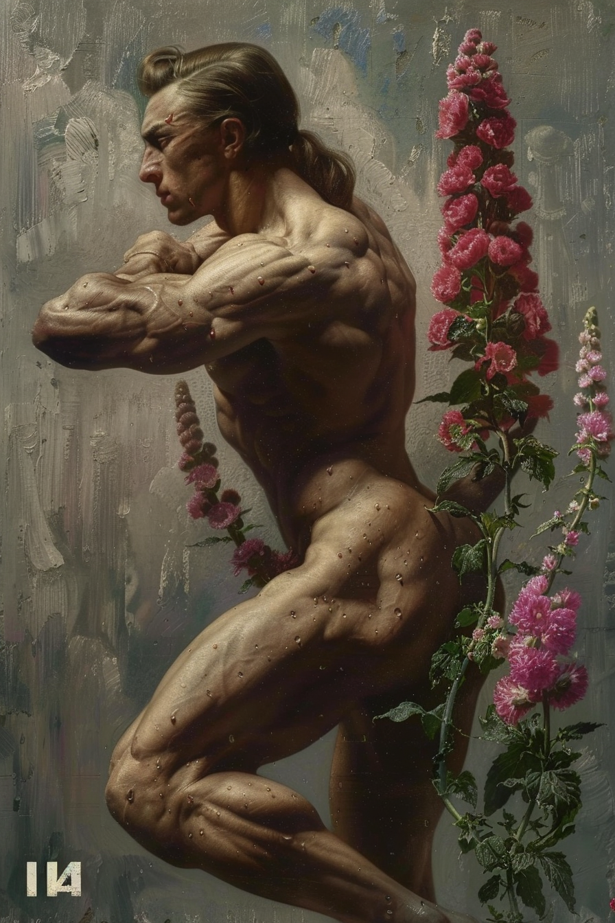 Woman with Muscular Arms Holding Flowers