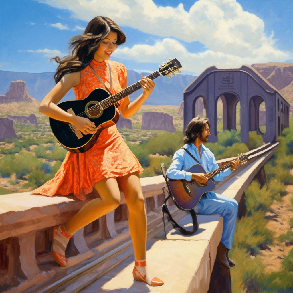 Woman playing guitar in the desert