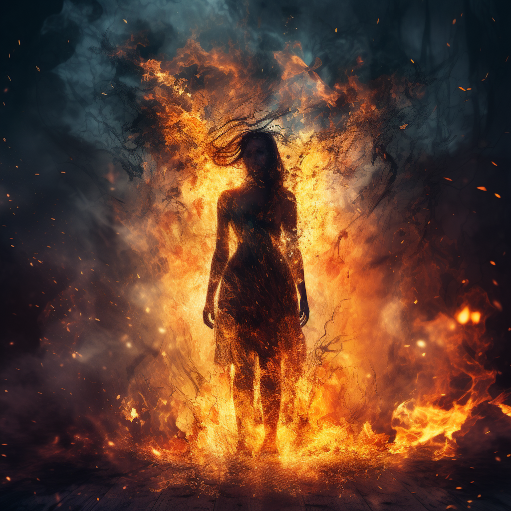 Silhouette of stunning woman amidst flames