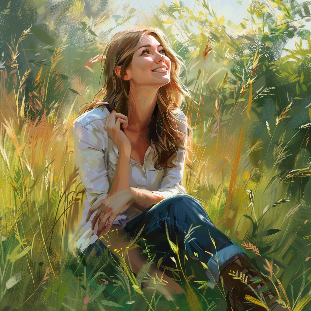 Woman sitting in nature smiling