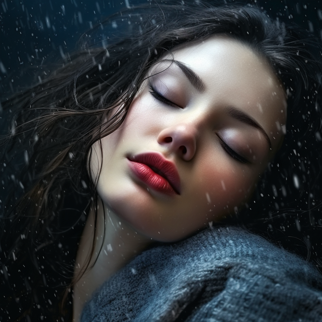 Beautiful woman sleeping in rain