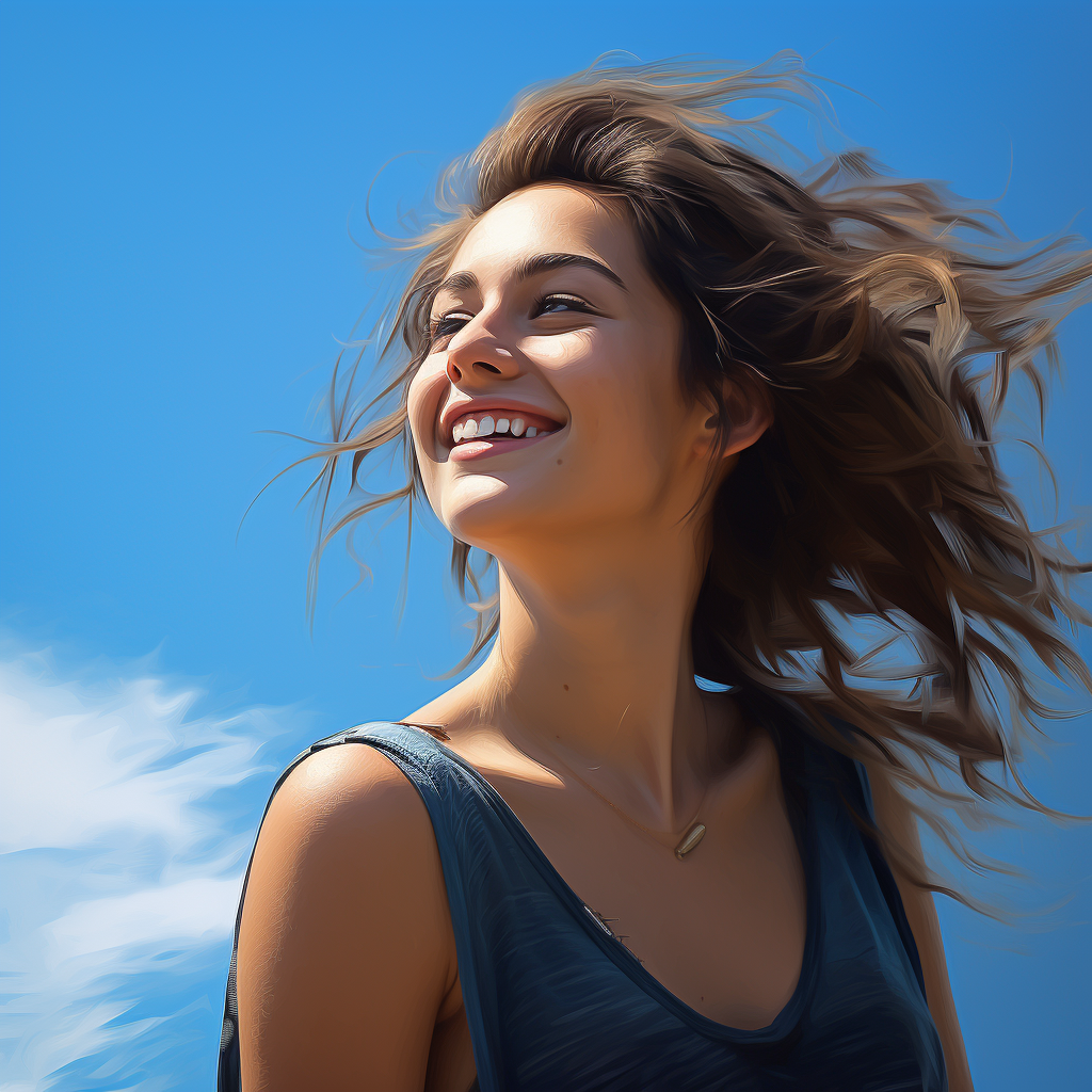 Happy woman with brown hair smiling outdoors