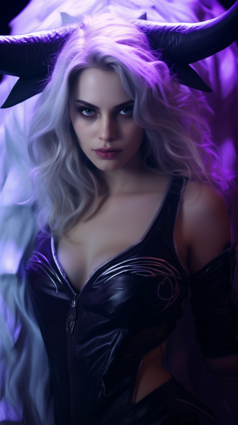 Beautiful woman with white hair and bull symbol