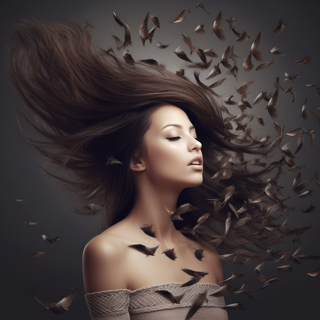 Beautiful woman with birds in her hair