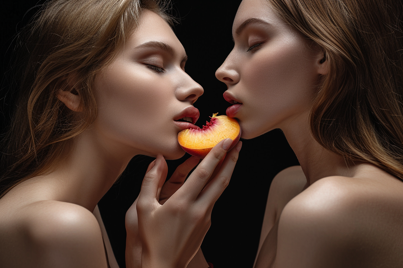 Two Women Sharing Juicy Peach