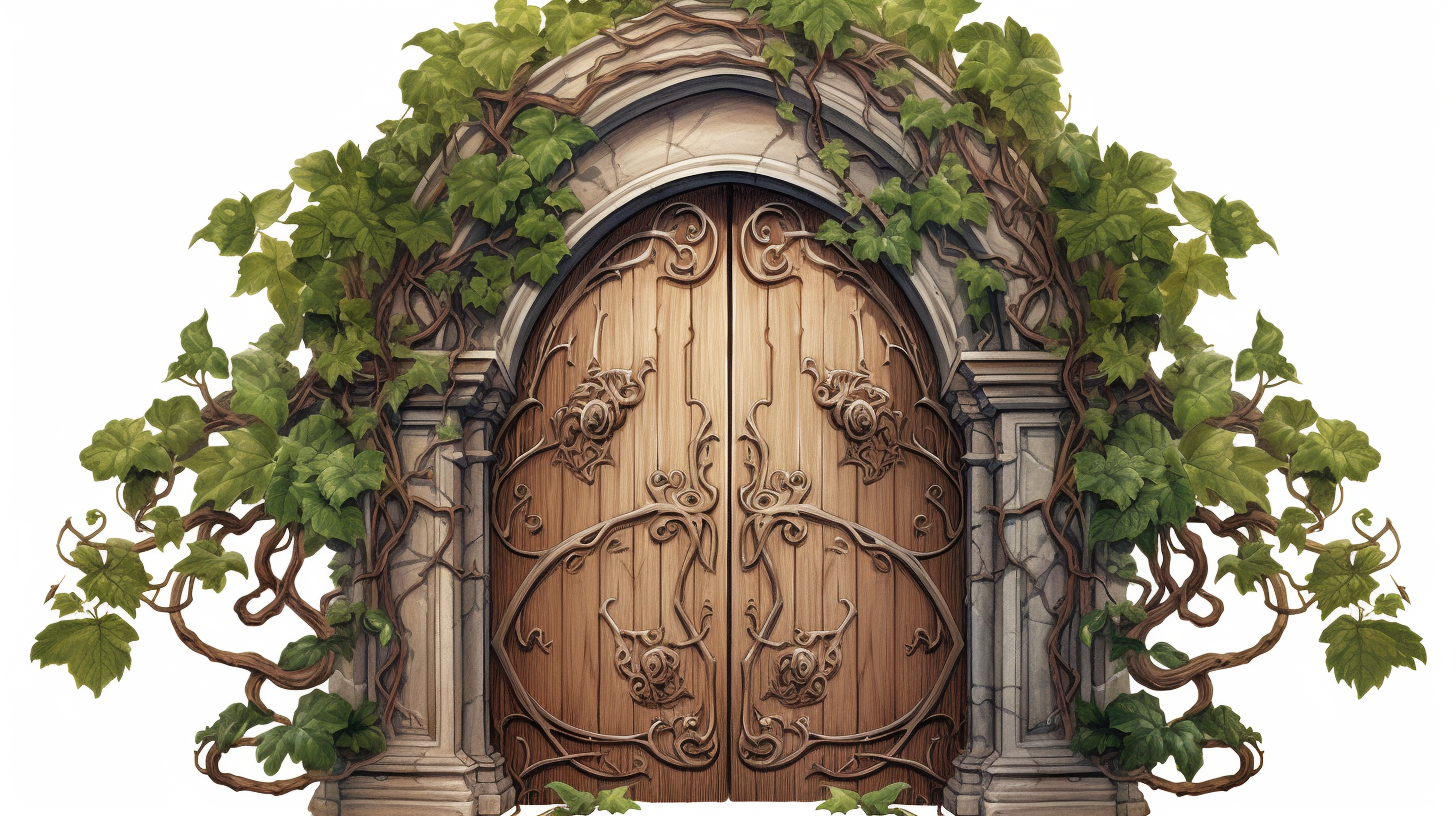 Detailed digital illustration of closed wooden doorways