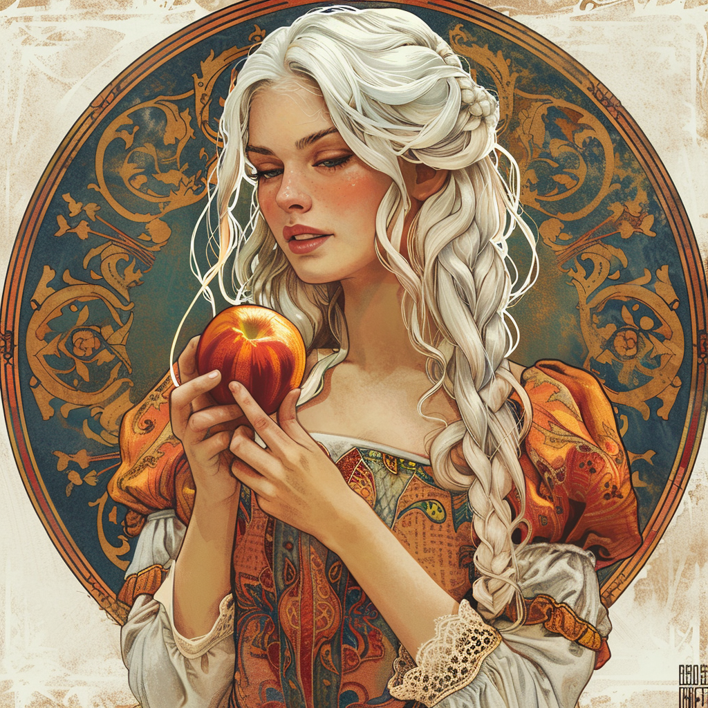 beautiful woman peeling apple art