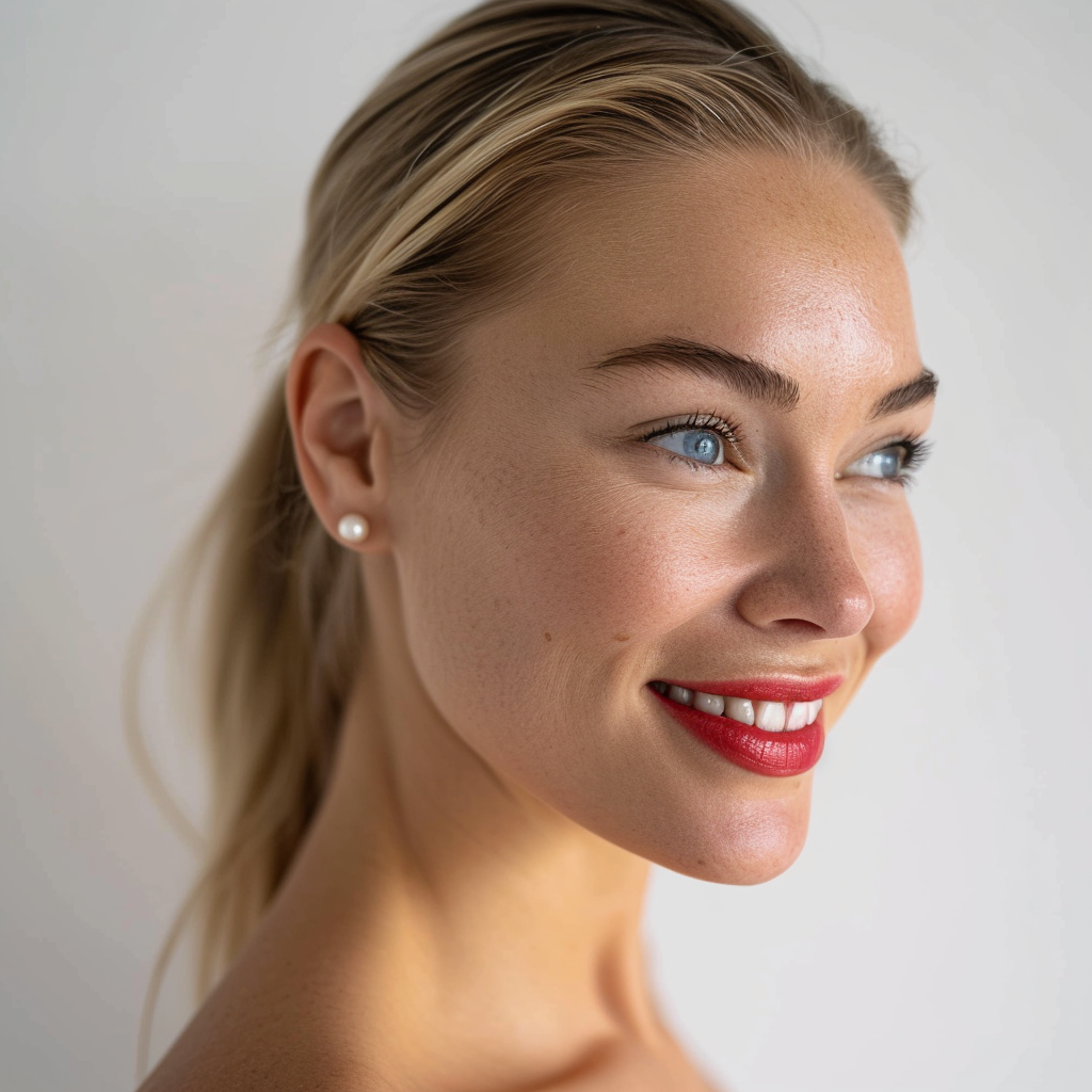 Woman with Pearls and Smiling