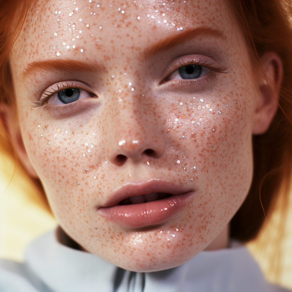 Beautiful model with freckles and open eyes