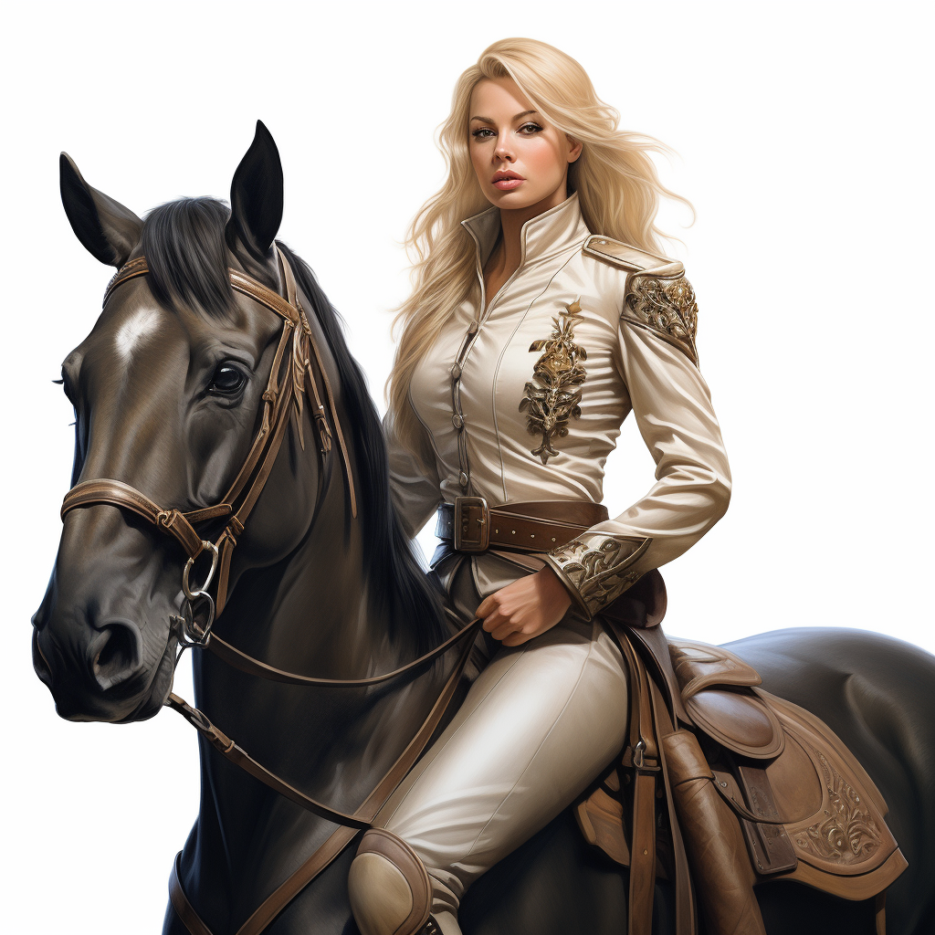 Beautyful blond lady cavalry soldier on horse