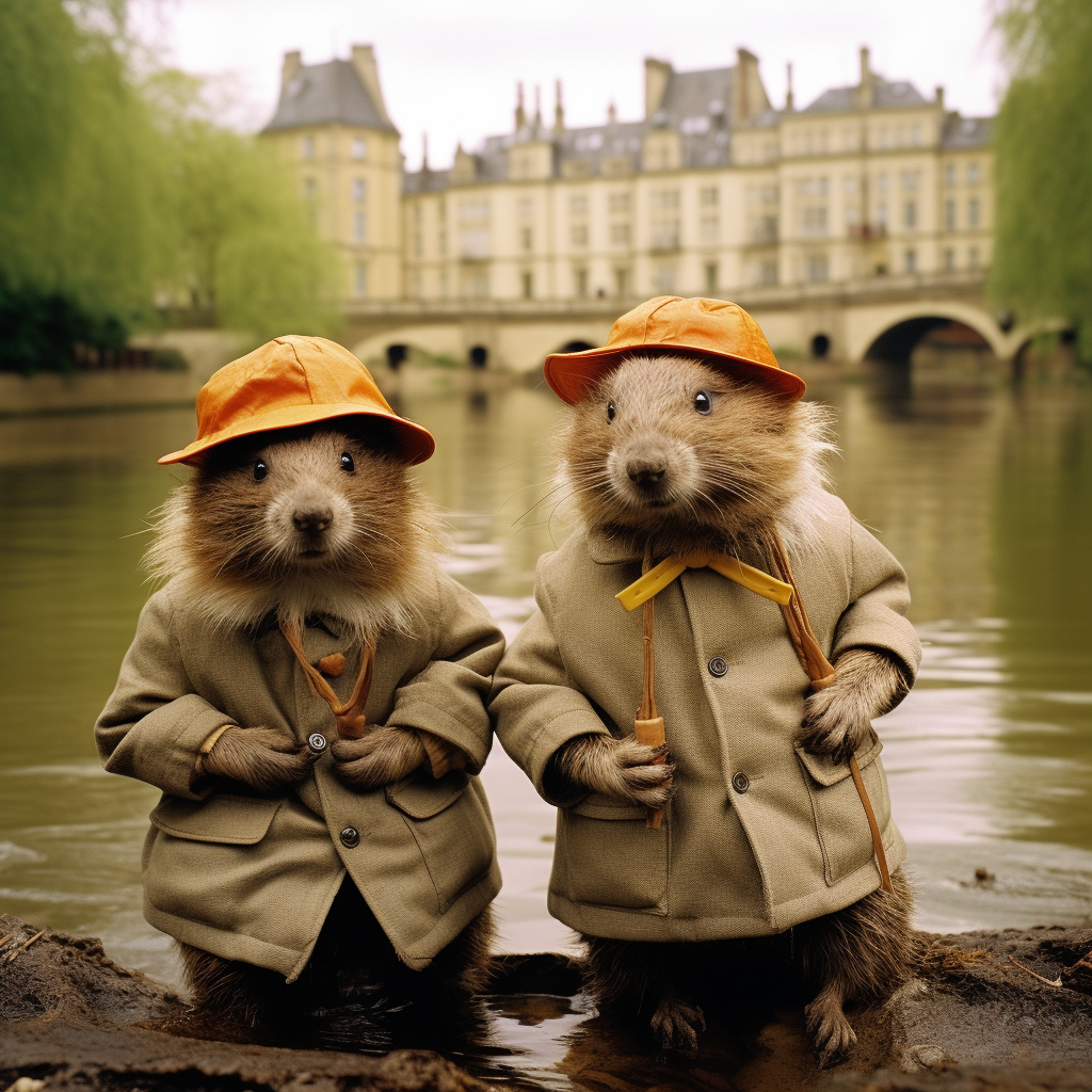 Beavers wearing deerstalker hats in London