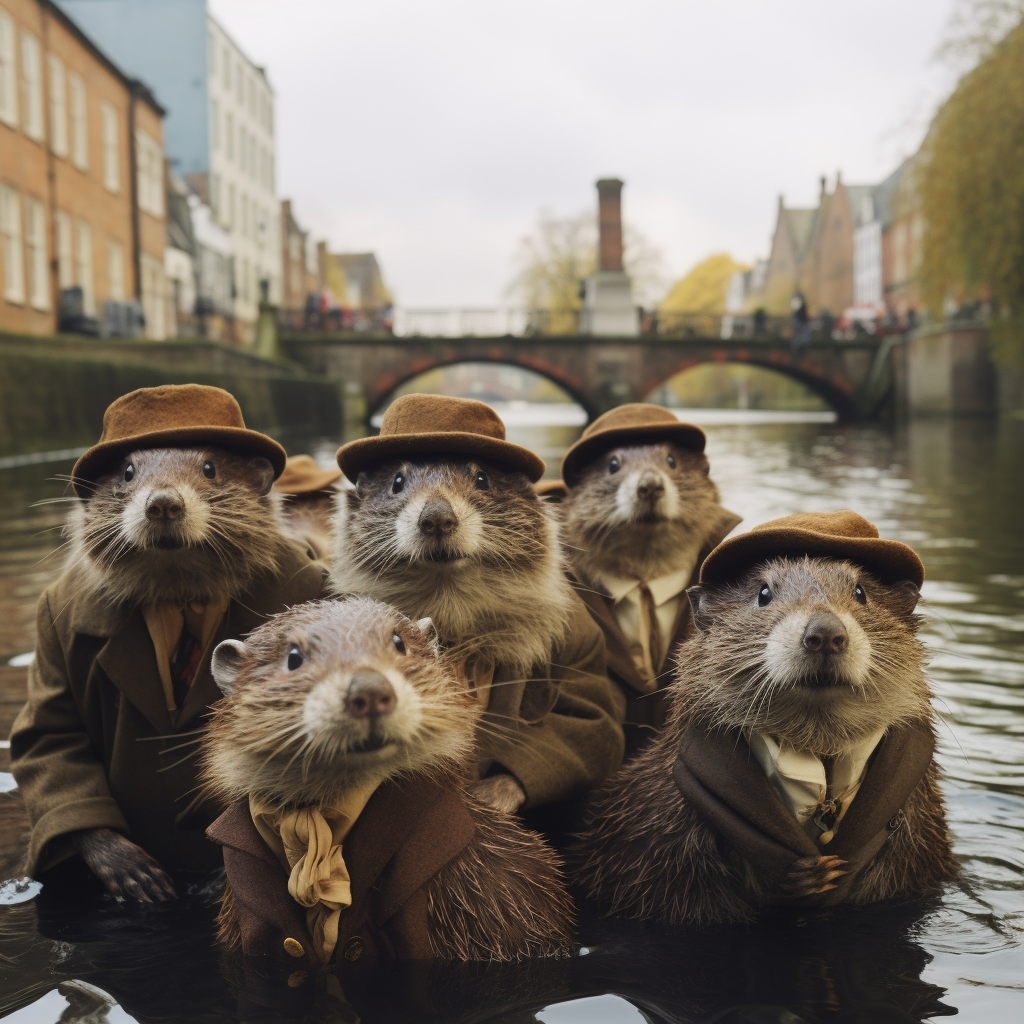 Beavers dressed as Sherlock Holmes in London Marsh