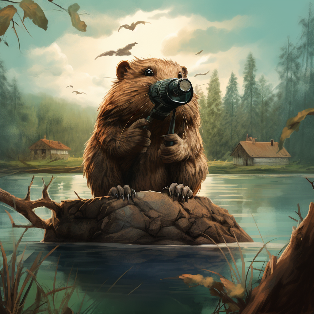 Beaver watching bats in nature