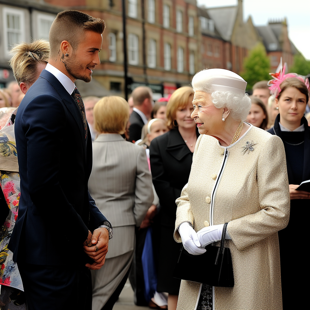 David and Victoria meeting Queen Elizabeth in Omagh