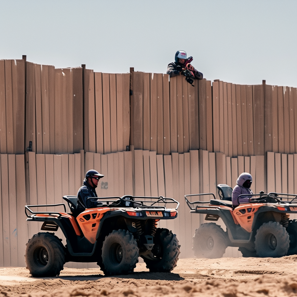 Bedouins riding ATVs at border fence