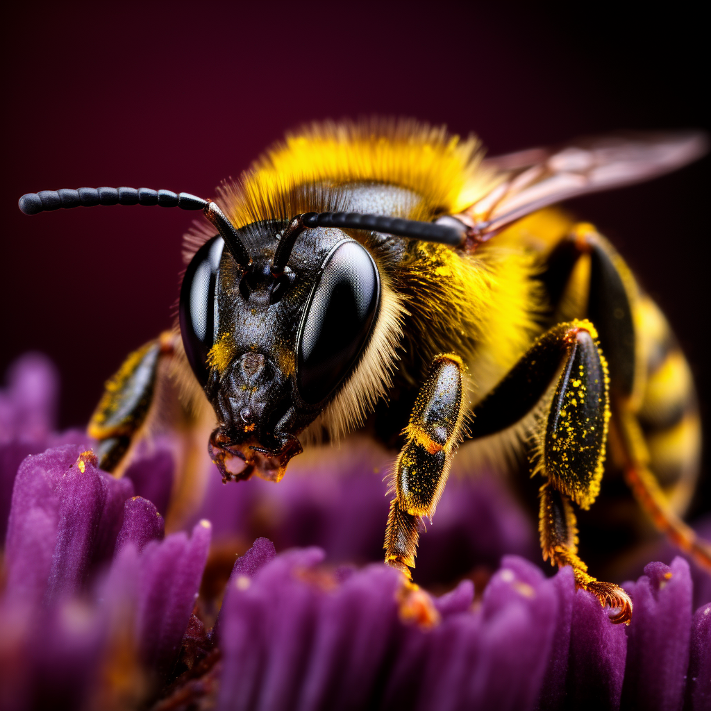 Bee sitting on flower with folded arms