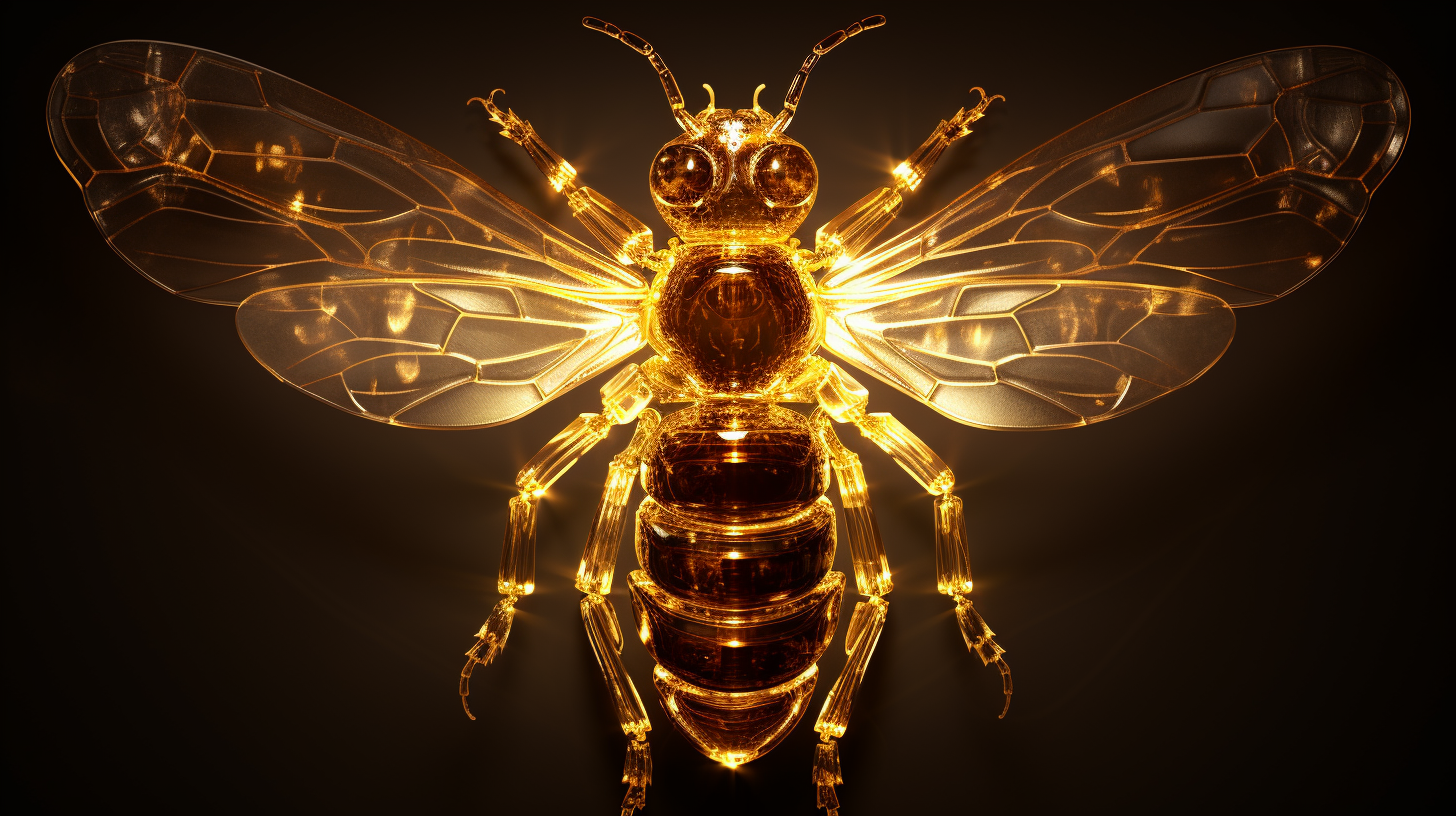 Golden Crystalline bee superhero on dark background