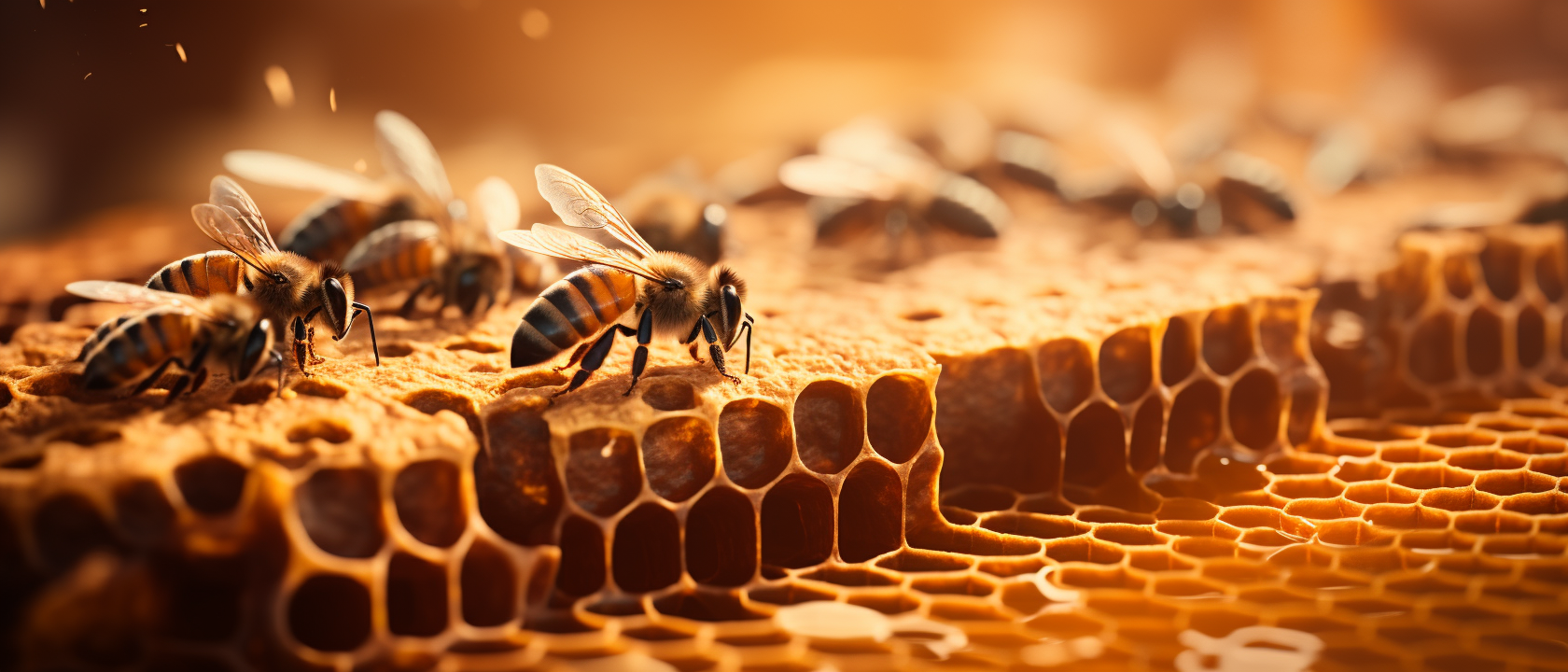 Bee crawling on honeycomb frame