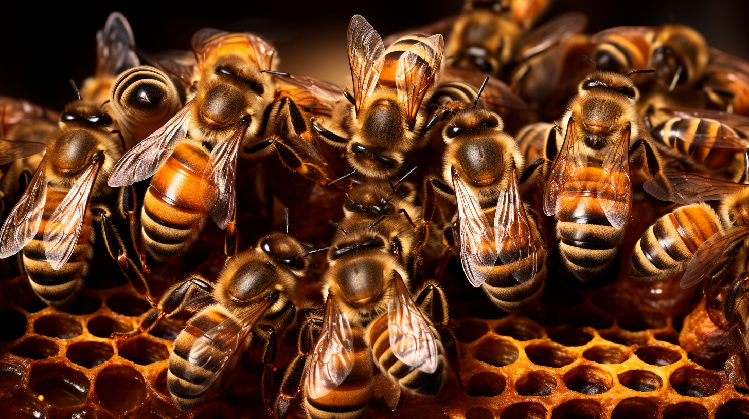 Bees and Honey Inside a Beehive