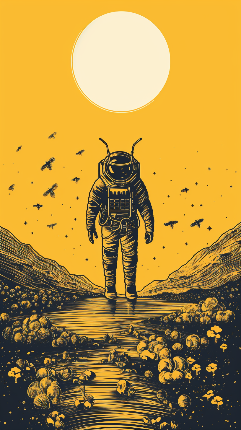 Beekeeper Astronaut Hive Moon Line Art