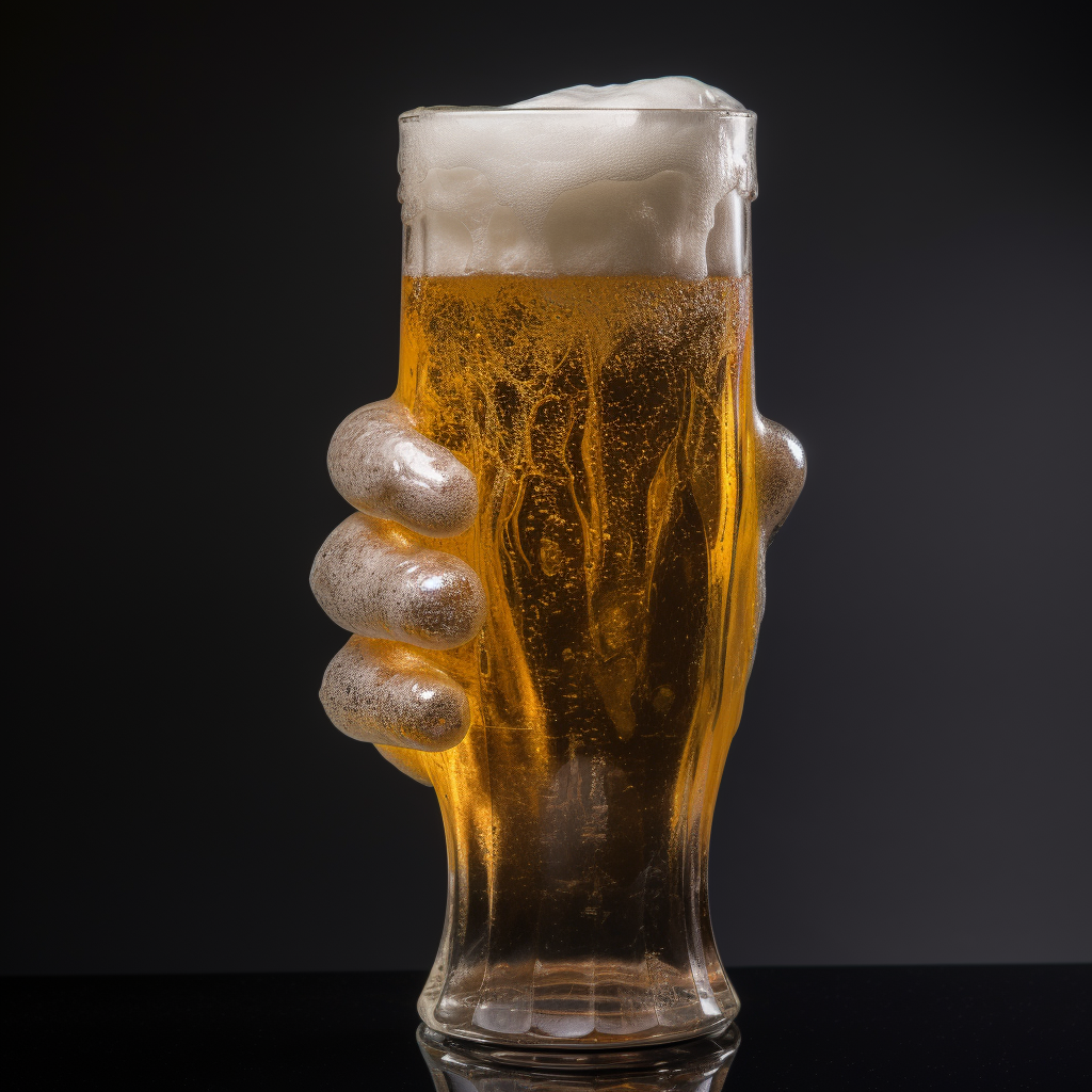 Glass hand holding a delicious beer