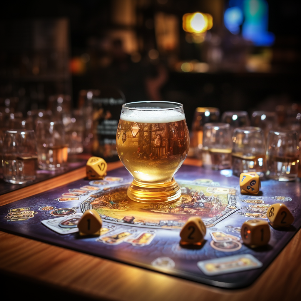 Beer glass with cover and board game